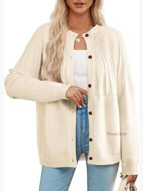 Long Sleeve Crochet Knit Cardigan Sweater, Drop Shoulder, Below Hip Length